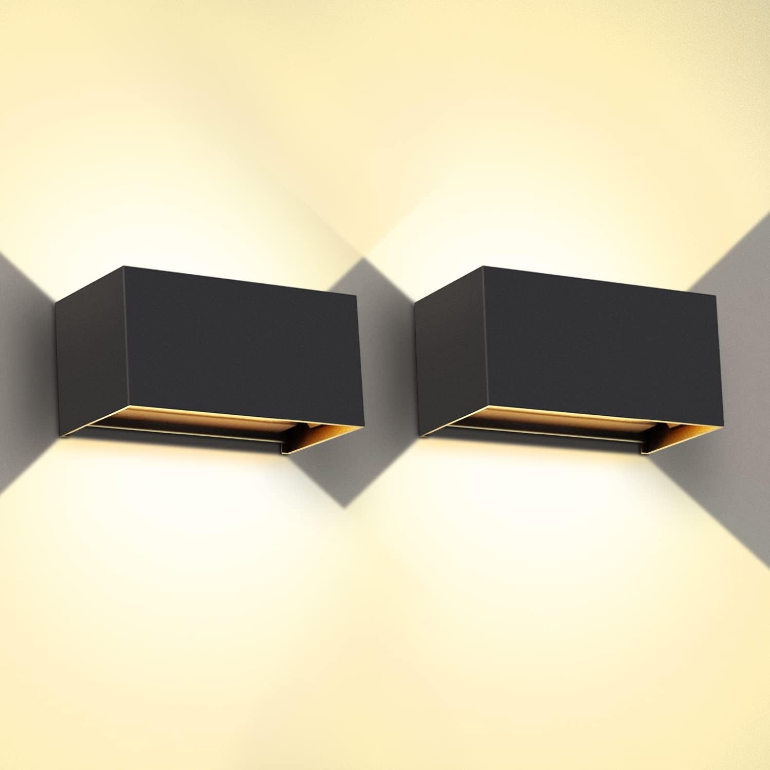 Led nástenné svietidlo Kingwen, 20 W, 3000 K, IP65, čierne, sada 2 ks