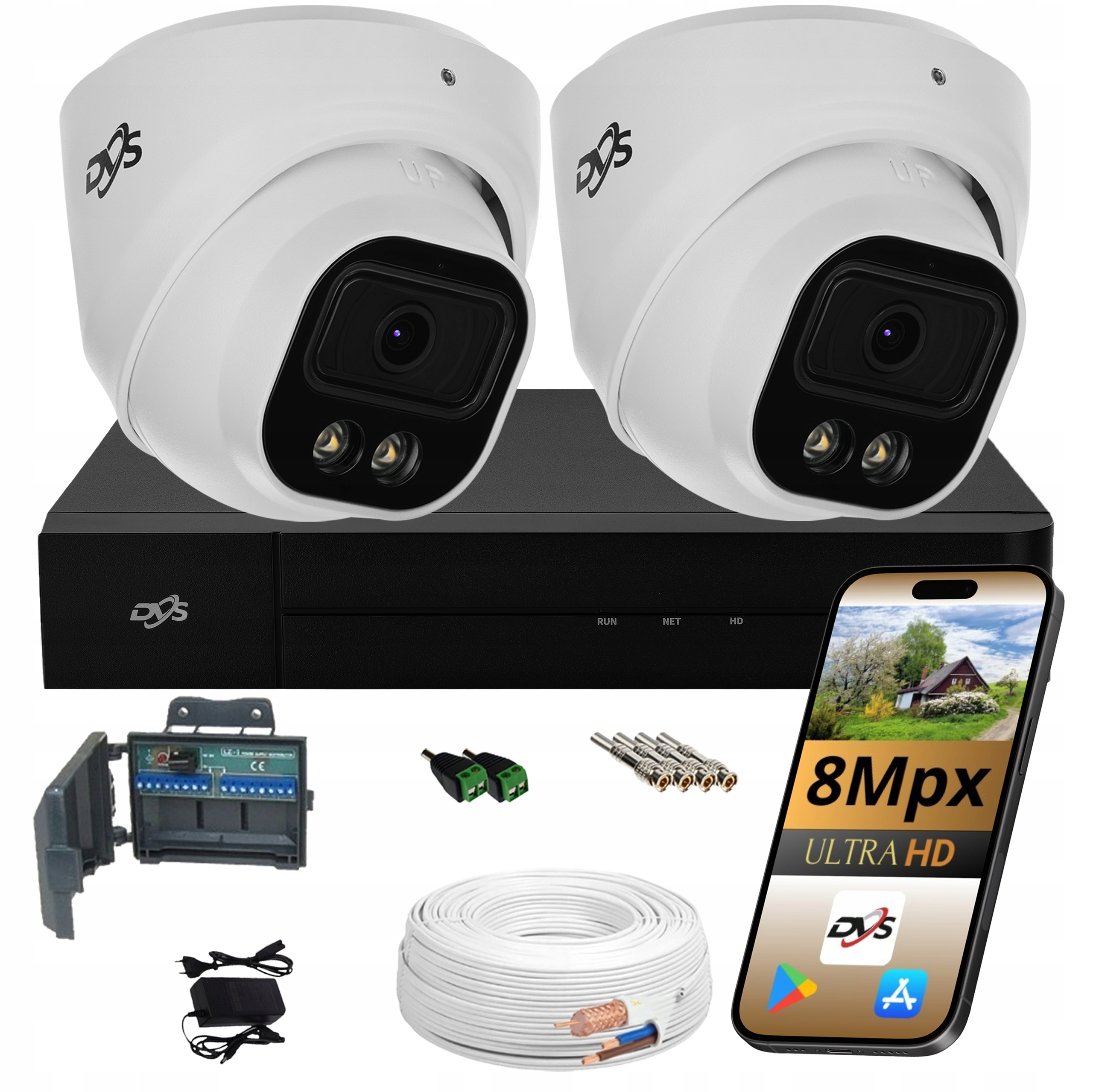 Sada 2 Kamer Venkovní Analogová Kamera Pro Monitorování Dvs Led Ir 8Mpx