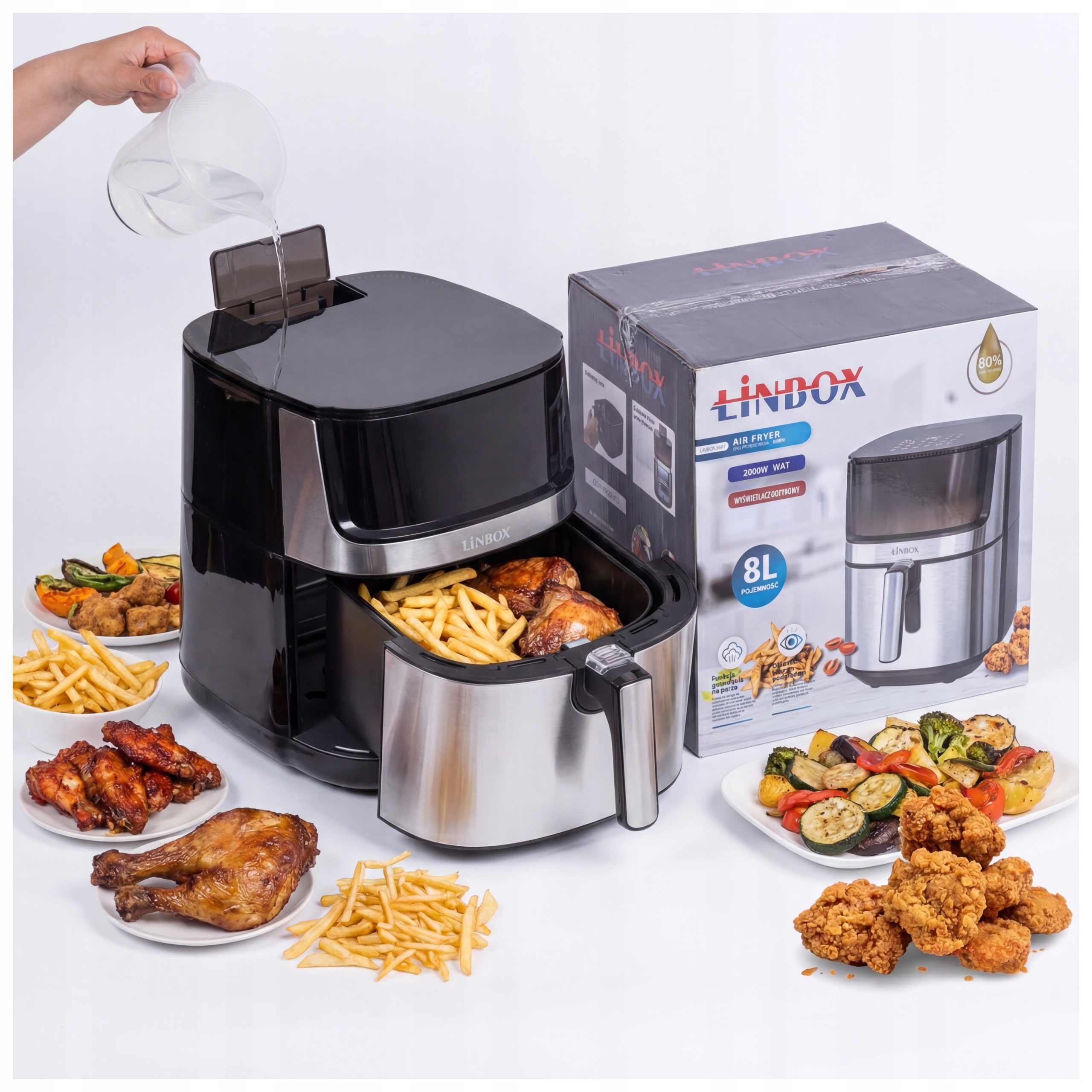 Frytkownica Beztłuszczowa Z Funkcją Pary Grzanie Góra Dół 8L 2000W