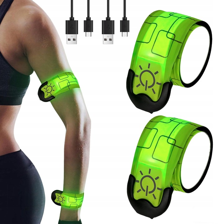 2x OPASKA ODBLASKOWA LED NA RĘKĘ RAMIĘ DO BIEGANIA NA ROWER WODOODPORNA USB