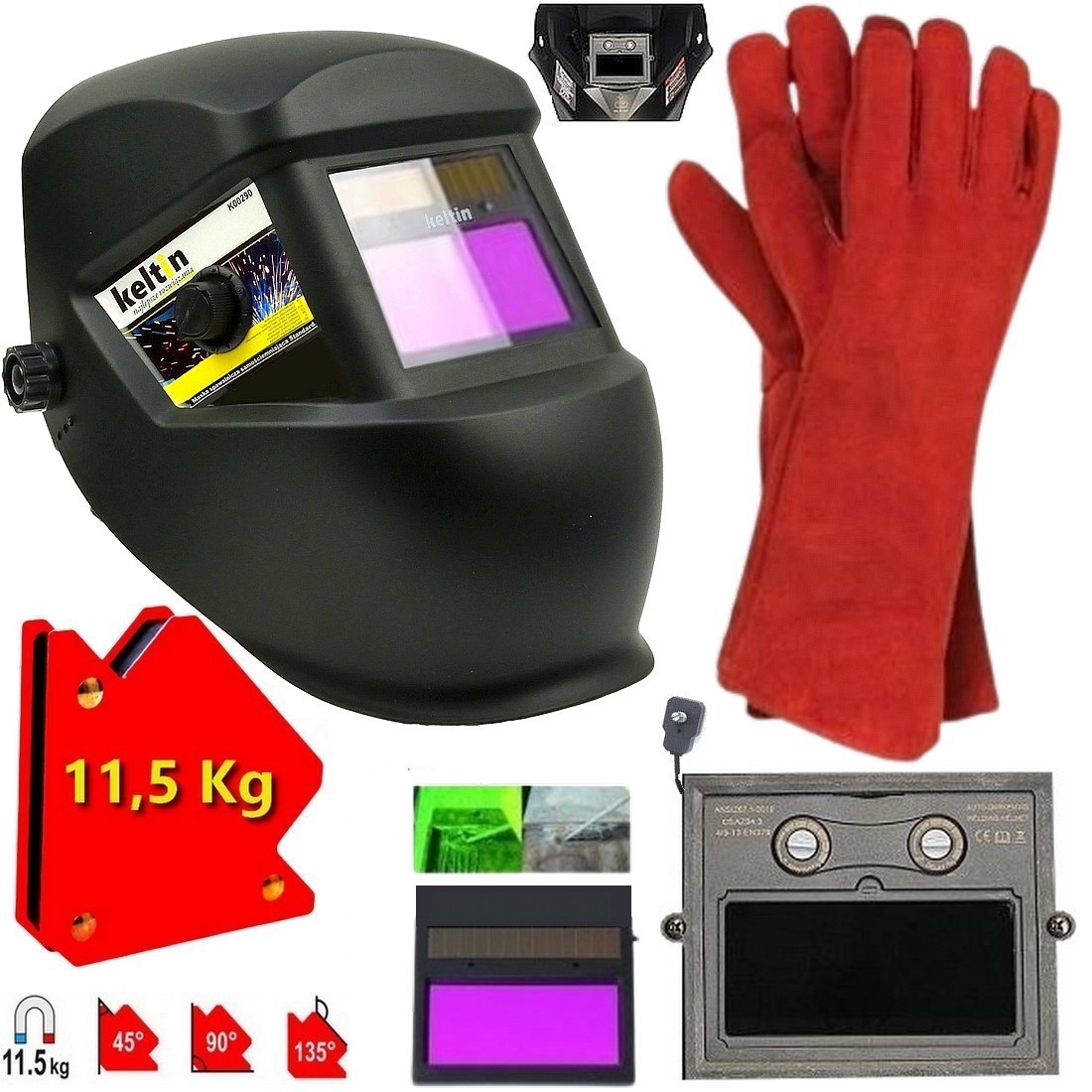 Maska Spawalnicza Samościemniająca Keltin Rękawice Kątownik Magnetyczny