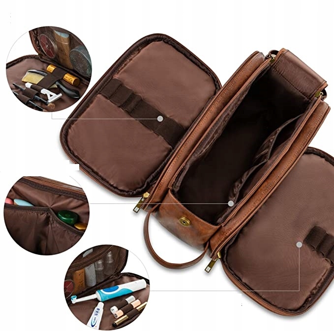 KOSMETYCZKA MĘSKA SKÓRZANA PODRÓŻNA WODOODPORNA XL Marka inna marka