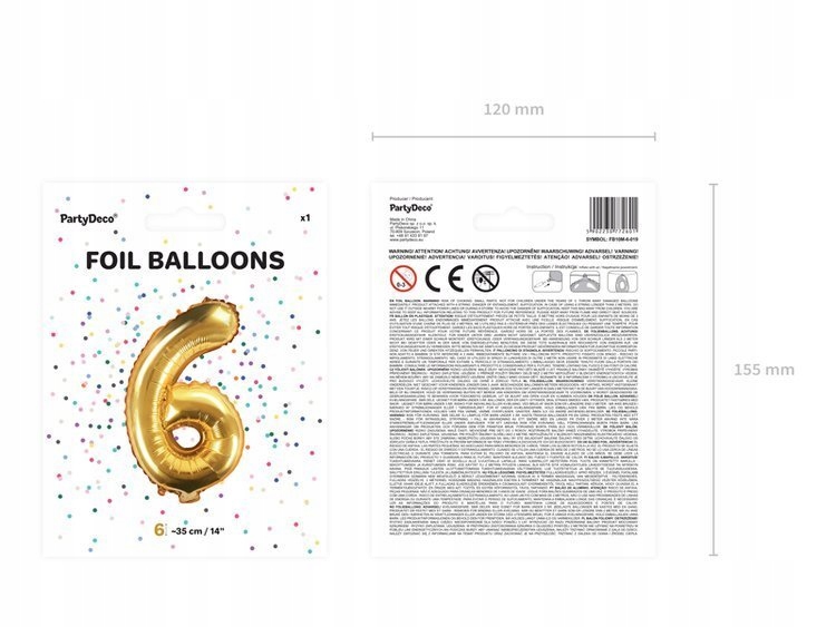 balon foliowy 35cm cyfra ''6'' złoto | FB10M-6-019 — 3
