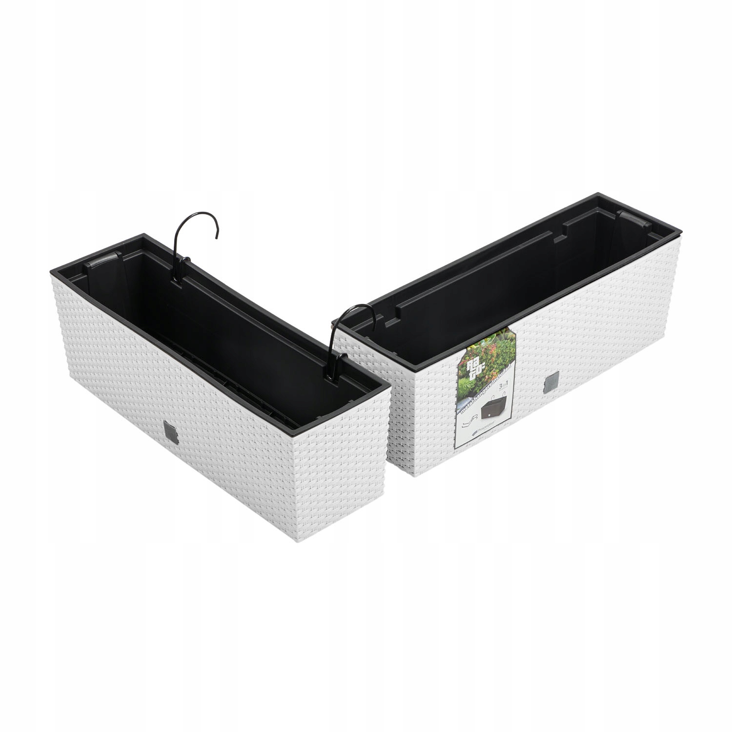 

2x Doniczka balkonowa DRC600W rattanowa z hakami