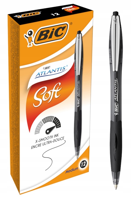 Bic Atlantis Soft Długopis Automatyczny Czarny Biurowy Szkolny Zestaw 12SZT