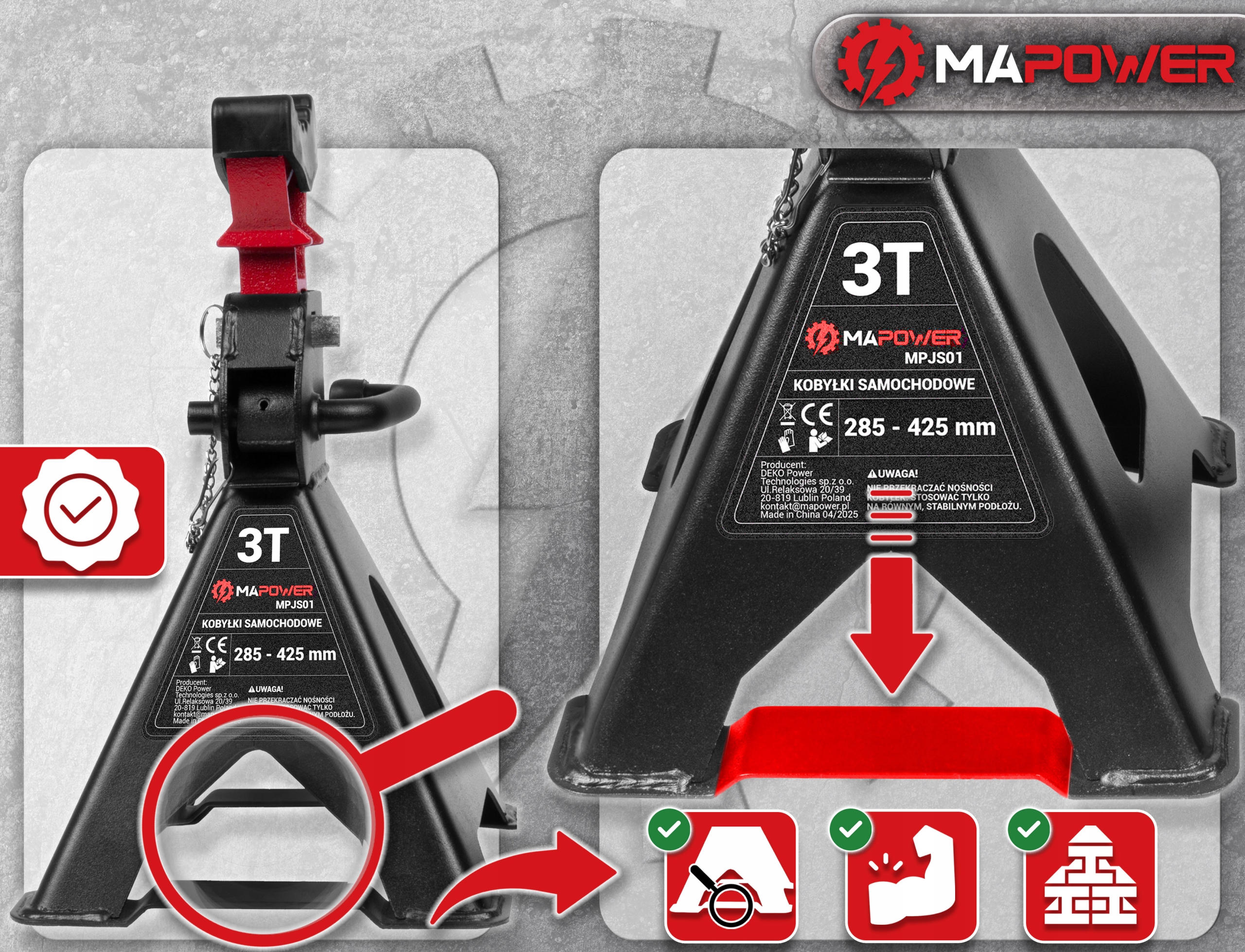 KOBYŁKI SAMOCHODOWE WARSZTATOWE PODPORY PODSTAWKI BLOKADA [3T] 2SZT MAPOWER Kod producenta MPJS01 kobyłka samochodowa