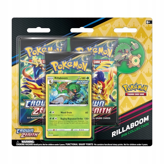 Zestaw kart Pokemon Tcg Sw&sh Crown Zenith Rillaboom 3-Pack Pin Blister