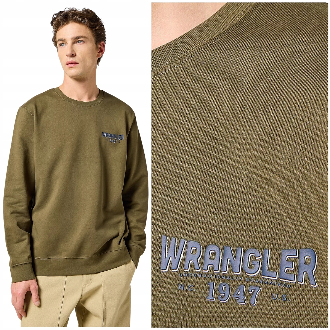 Wrangler Casey Jones Swetashirt volná bavlněná zelená mikina s malým logem M