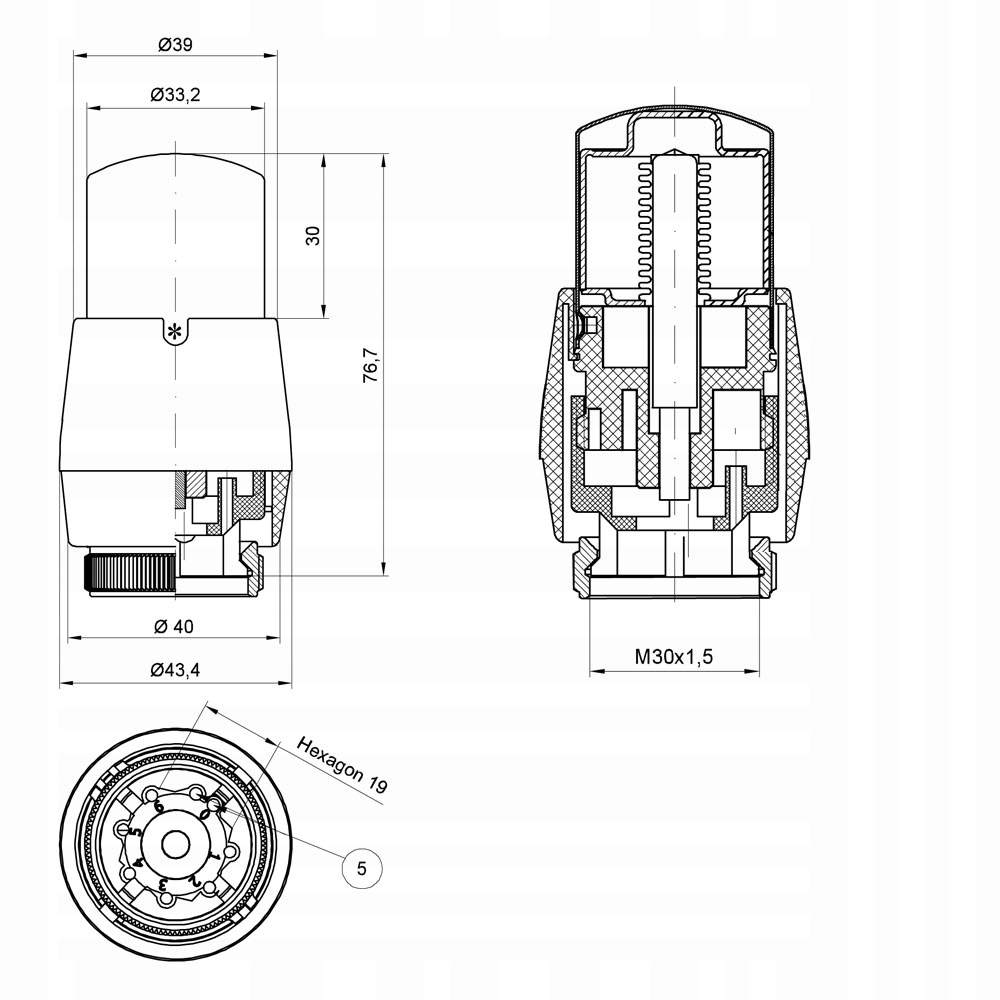 głowica termostatyczna M30x1,5 grafit strukturalny Marka Vario-Term