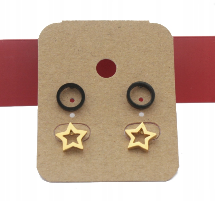 KOLCZYKI BLACK GOLD 2 PARY STARS STAL CHIRURGICZNA ZŁOTY WORECZEK GRATIS