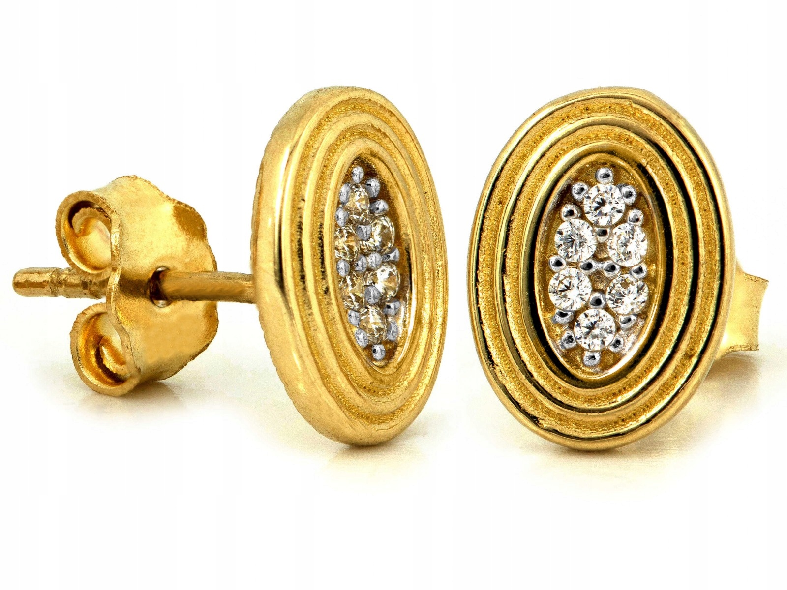 Náušnice zlaté 585 na tyči se zirkony 1.36 g, jemné pro různé příležitosti