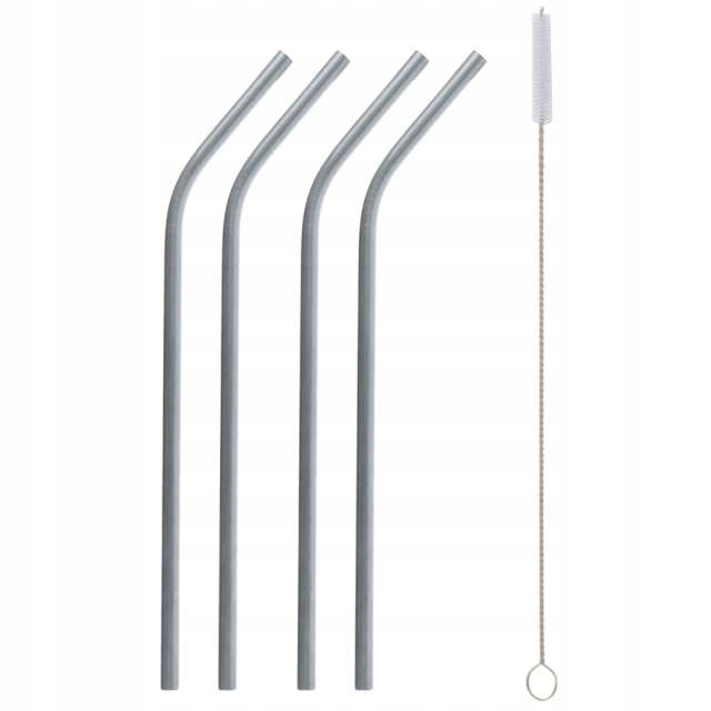 RURKI metalowe SŁOMKI srebrne zagięte ZESTAW x4
