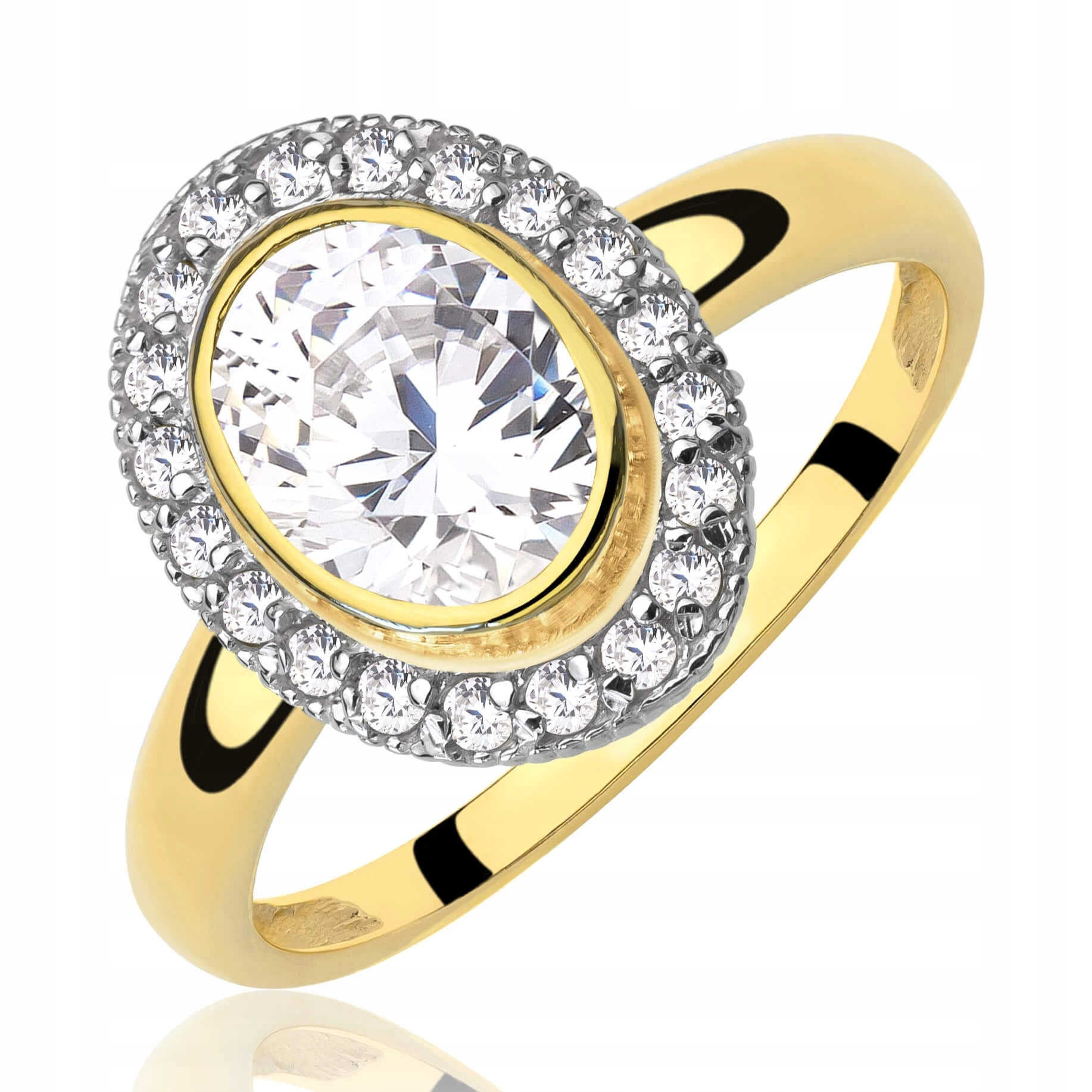 Prstýnek S Velkým Kamenem Zlatý 585 Bohatě Zdobený Zirkony VEL.23