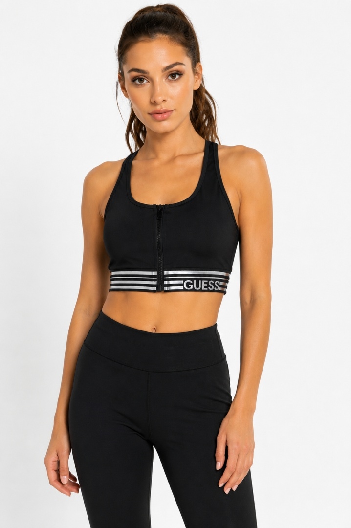 Guess Veda Active Top – sportovní dámský top se zipem, černý, velikost S