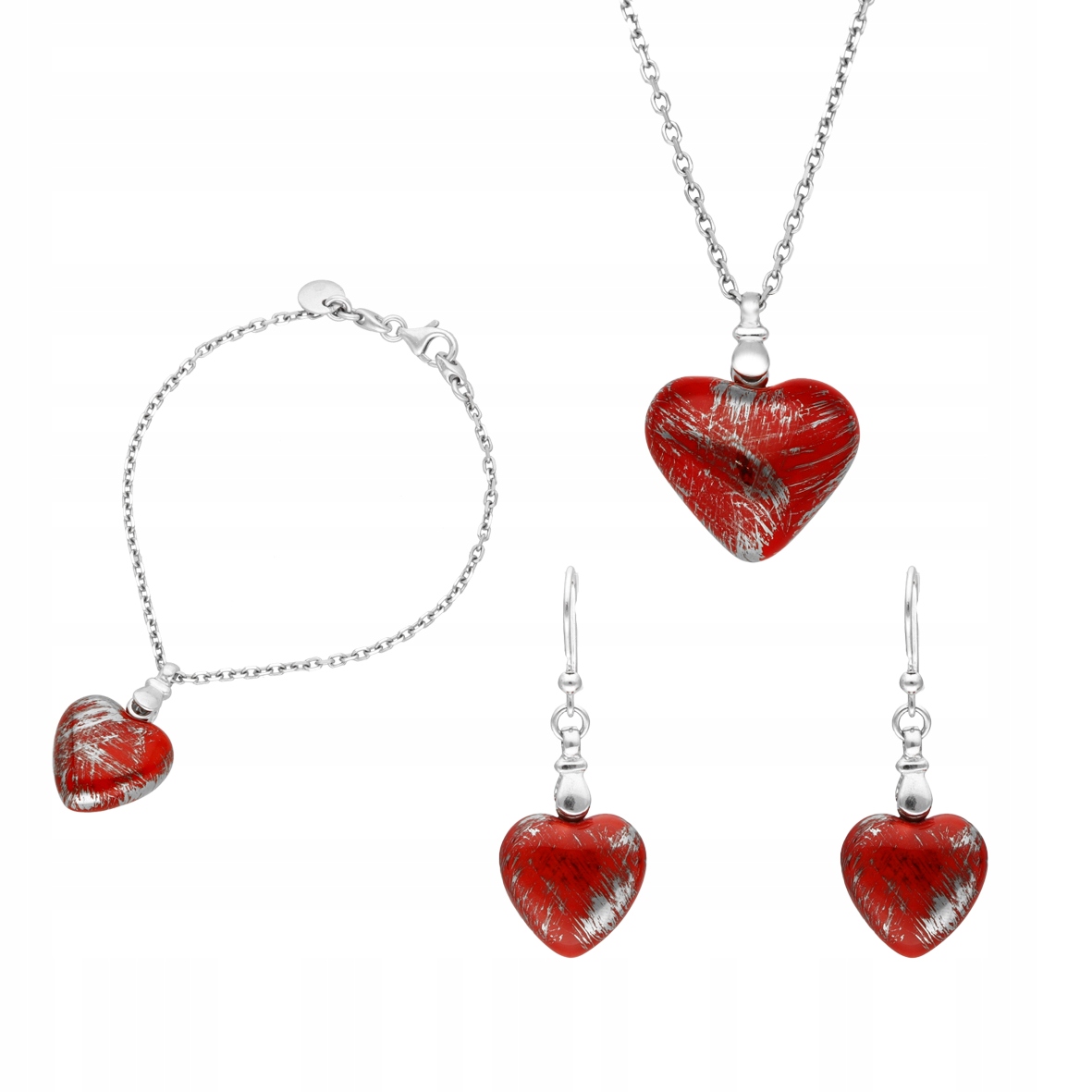 Sada červených srdíček, ručně malované stříbro
