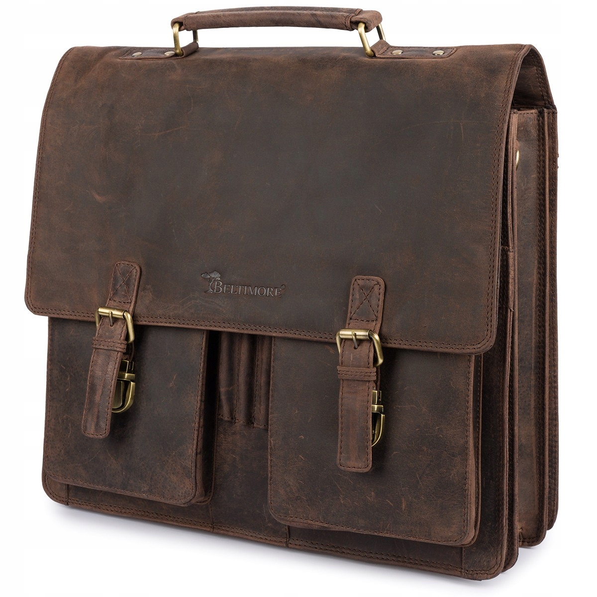 Kožená pánská elegantní aktovka na dokumenty, hnědá nubuková kůže Be