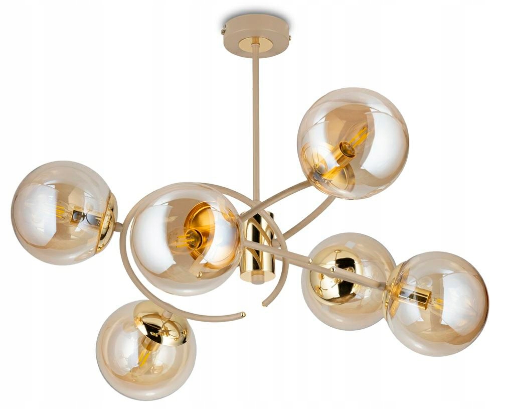 Luster Jacob Béžovo-zlatý 6xE14 68 cm Sklenená stropná lampa Taupe Salon