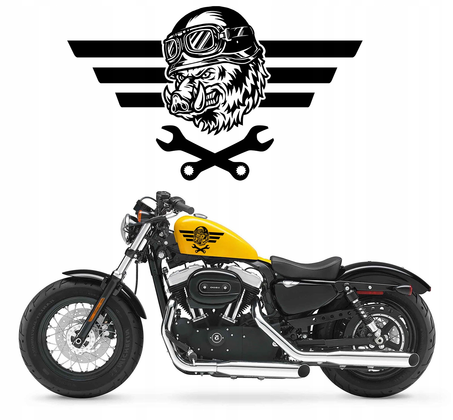 

Naklejka na motor Motyw Groźny Dzik Pasy 18x30cm