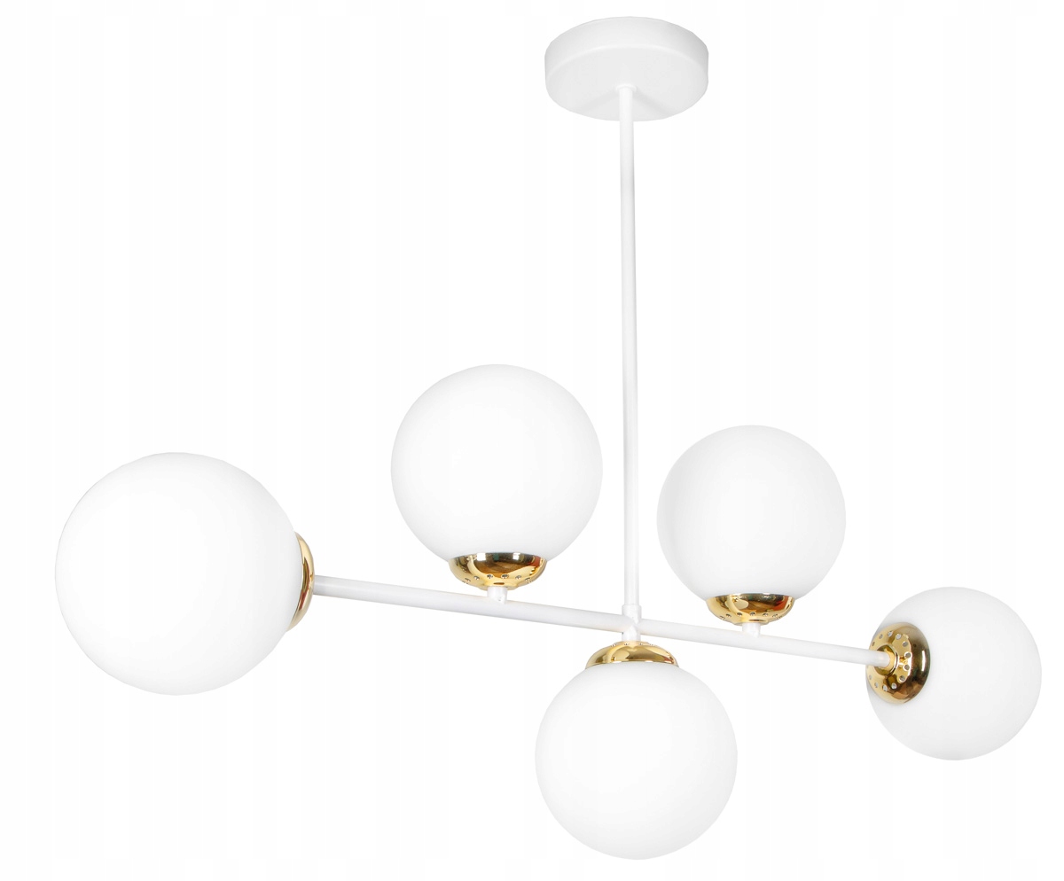 

Lampa Wisząca Sufitowa Żyrandol Złota Biała Kule