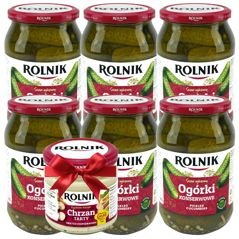 Ogórki Konserwowe Pasteryzowane Rolnik 900ml ZESTAW 6 szt. + GRATIS CHRZAN