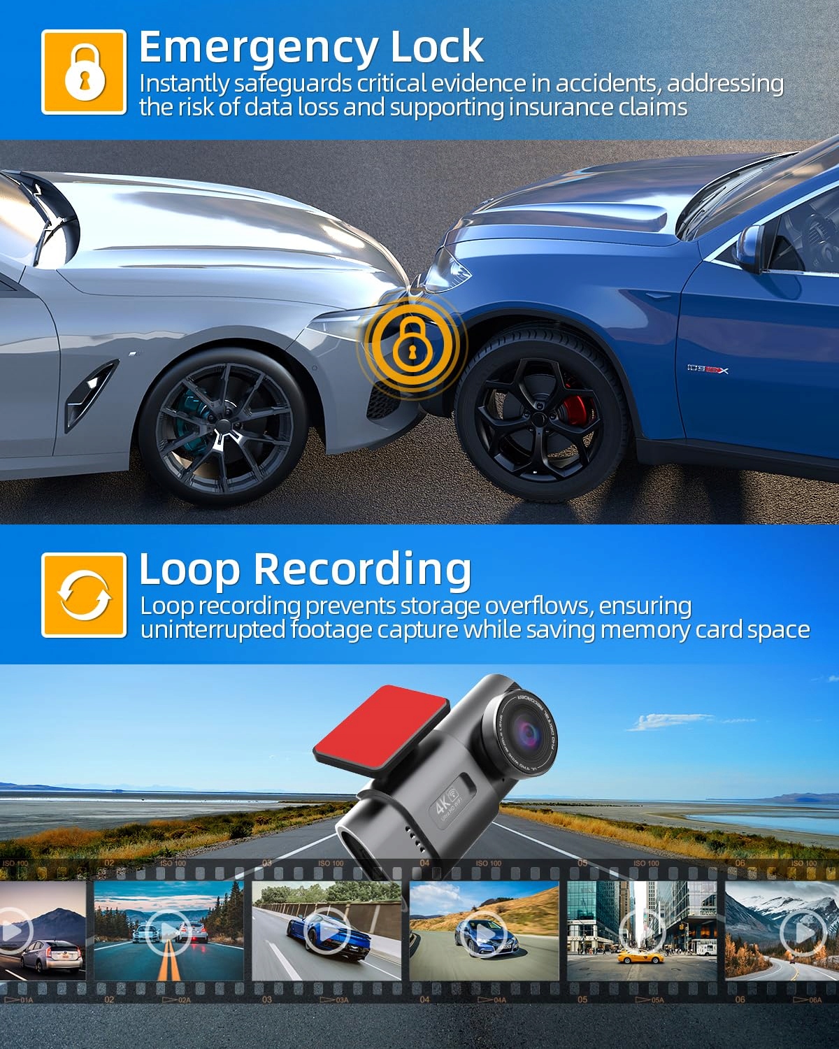 VORNE HINTEN Kamera Samochodowa 4K 1080P WiFi 64GB Karta SD WDR G Sensor — miniatura 5