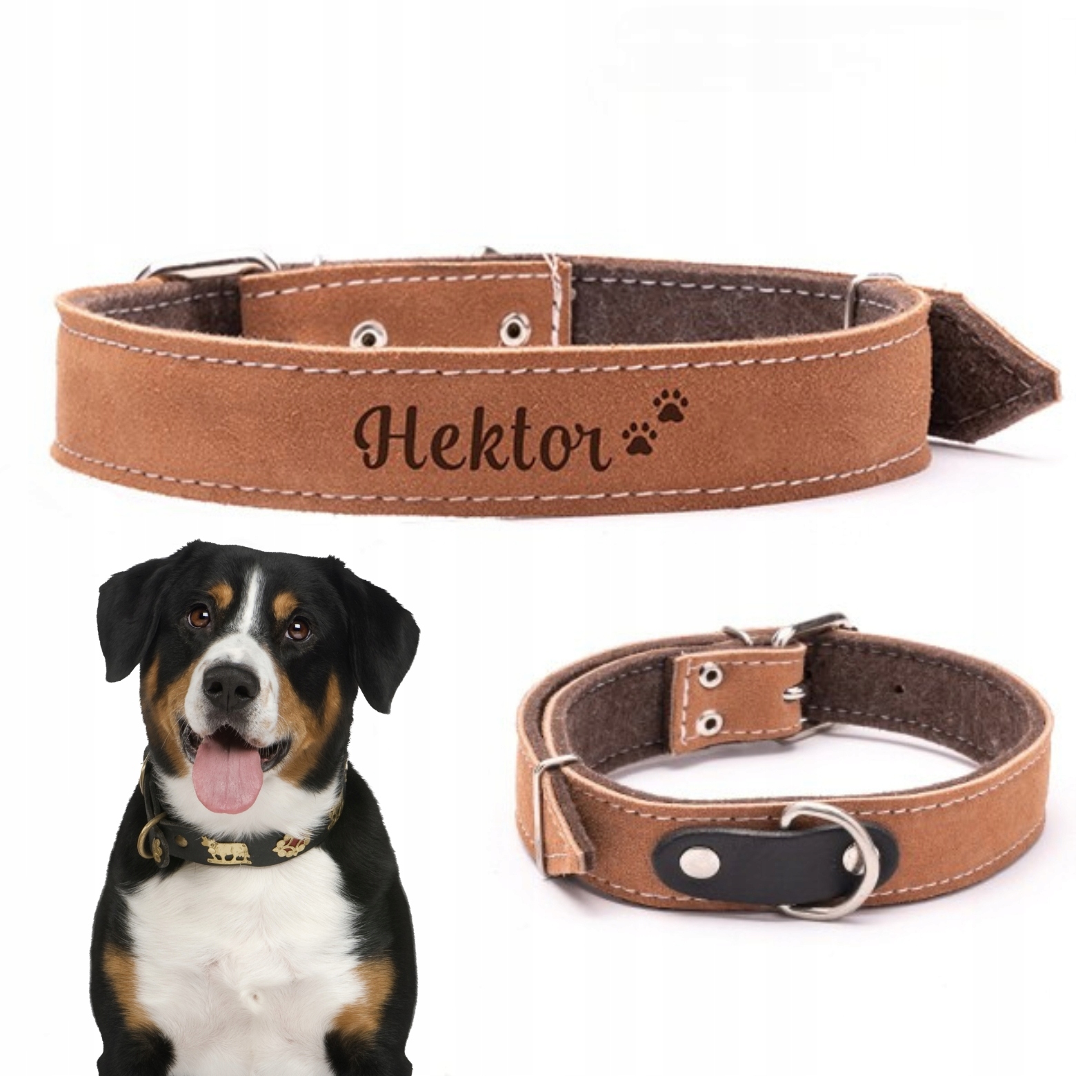 Kožený obojek pro psa s gravírovaným jménem Bonus Dogeste XXL
