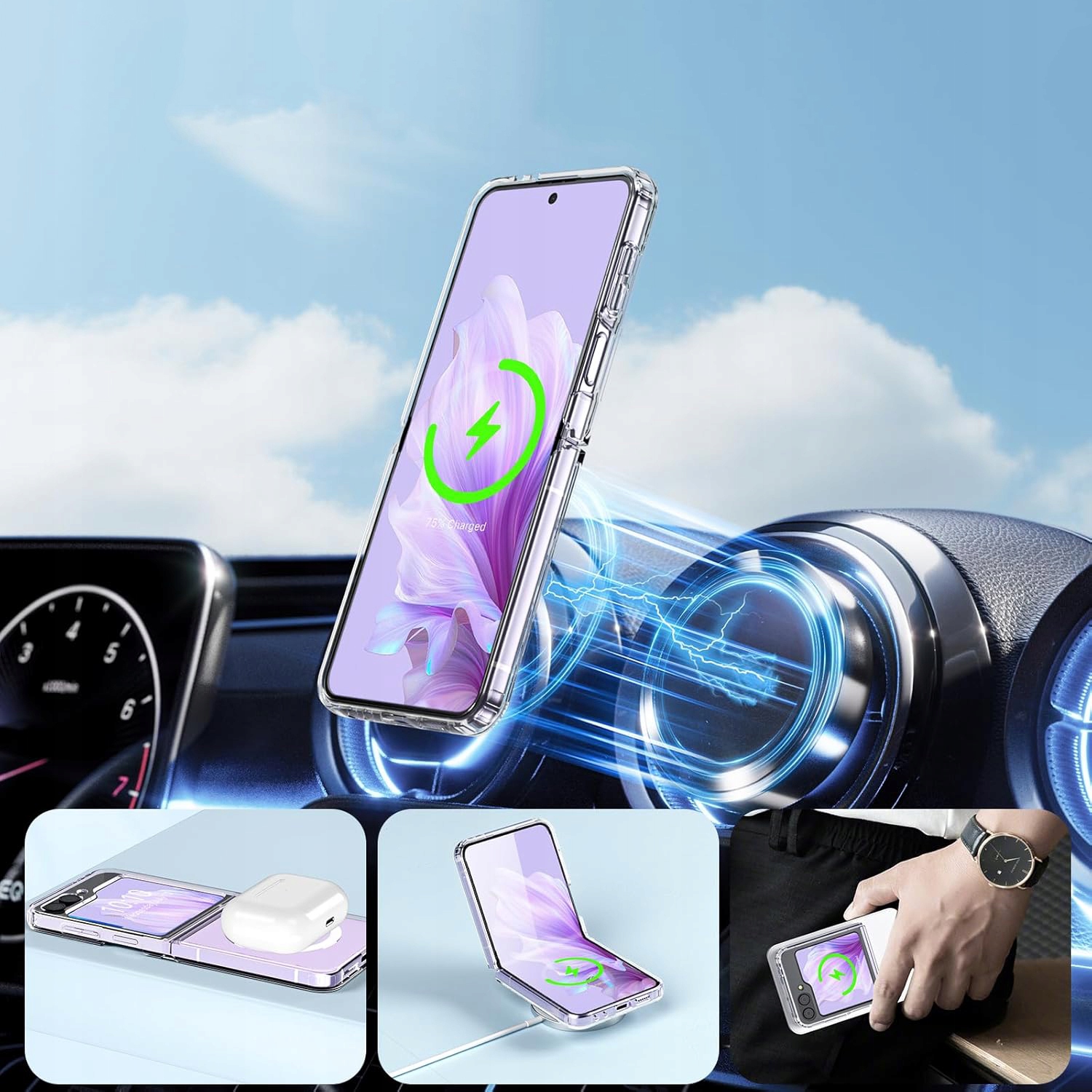 Etui + 2x SZKŁO do SAMSUNG GALAXY Z FLIP 6 do MagSafe WZMACNIANE Clear Case Dedykowany model Samsung Galaxy Z Flip 6