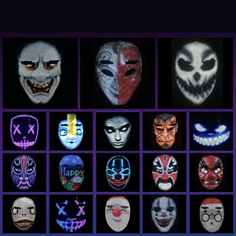 MASKA ZMIENNA NA HALLOWEEN LED ŚWIECĄCA PROGRAMOWALNA APP KONTROLA GEST EAN (GTIN) 191491772337