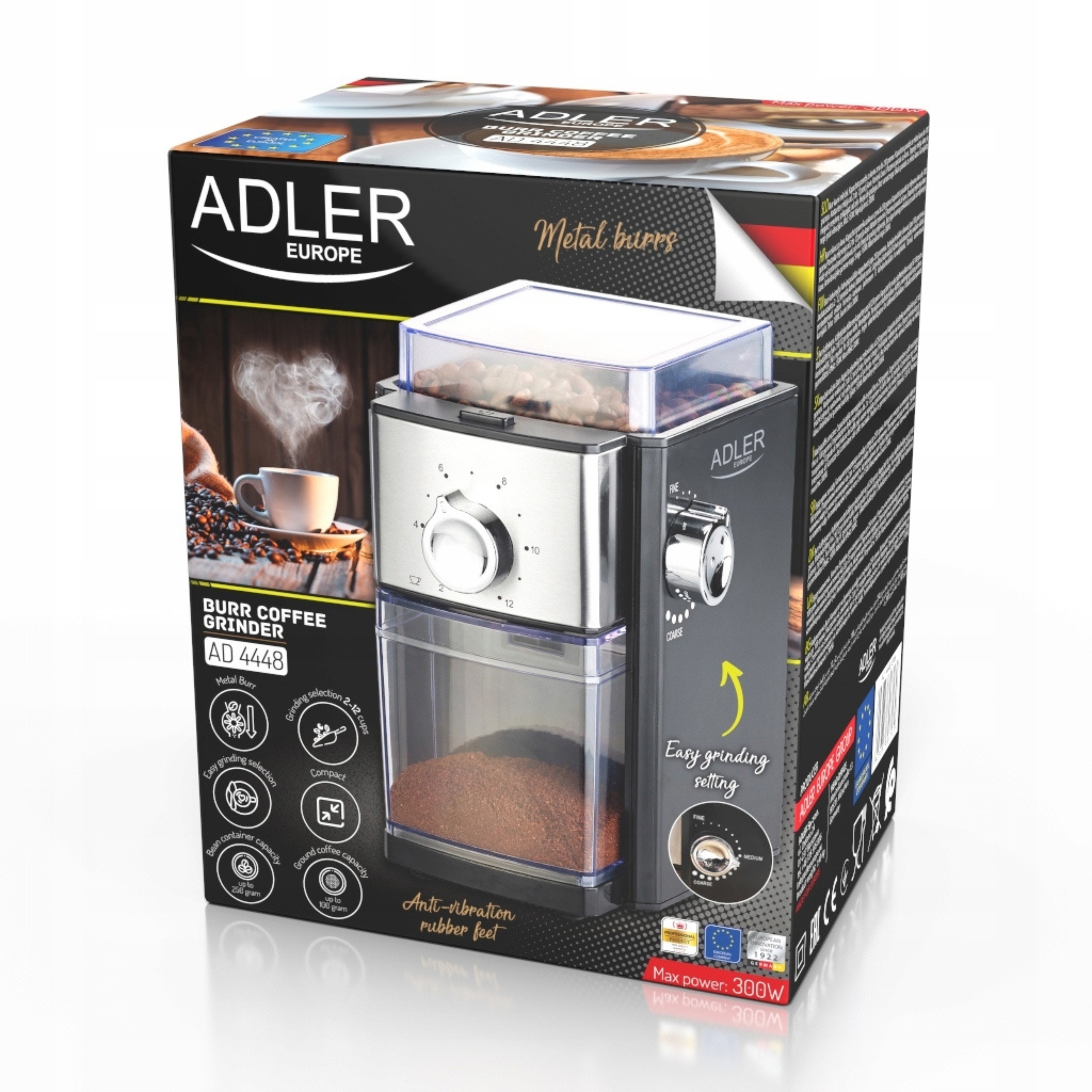 Młynek Żarnowy do Kawy Adler AD 4448 300W Metalowe Żarna 250g