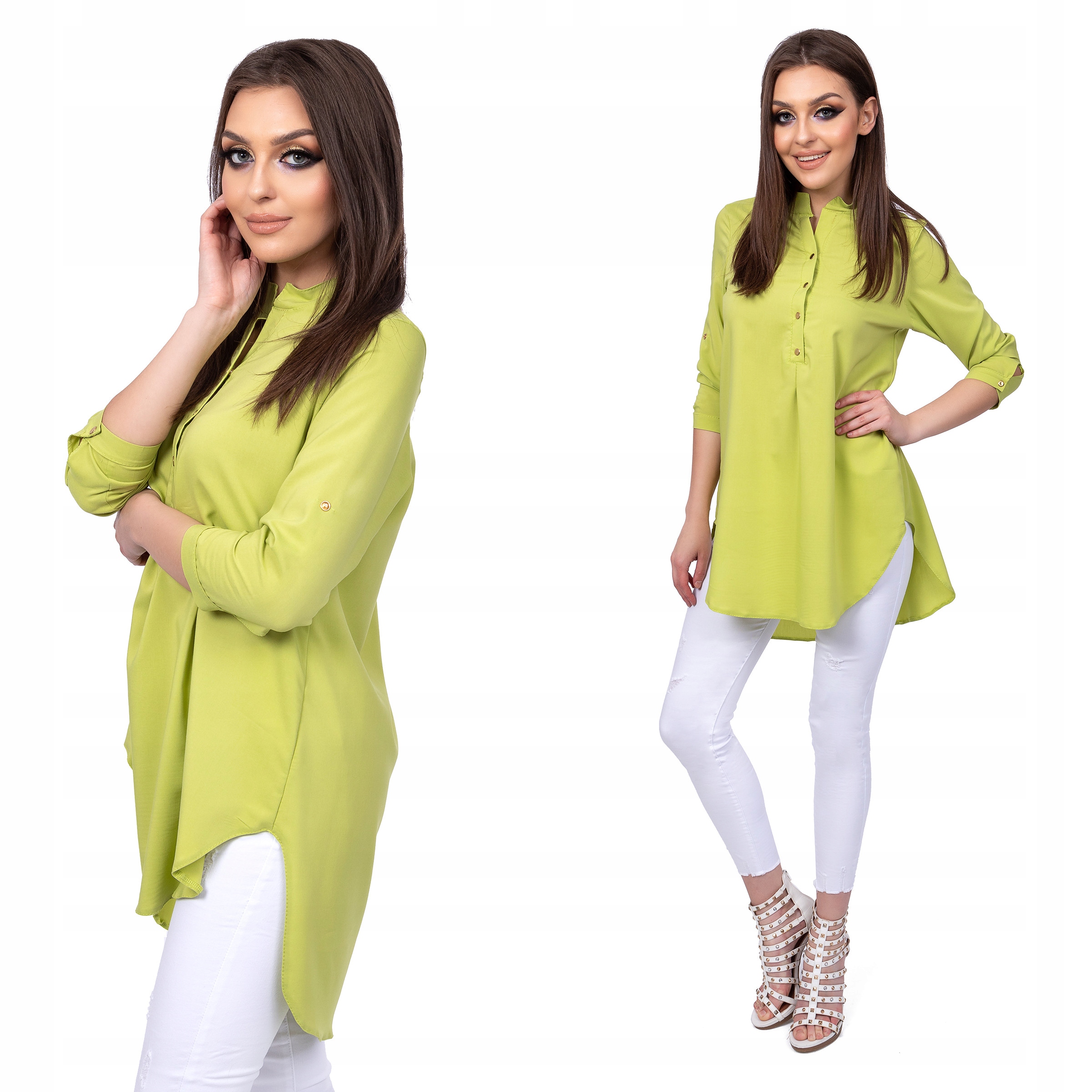 LUŹNA ASYMETRYCZNA DŁUGA KOSZULA LIMONKA R - 52