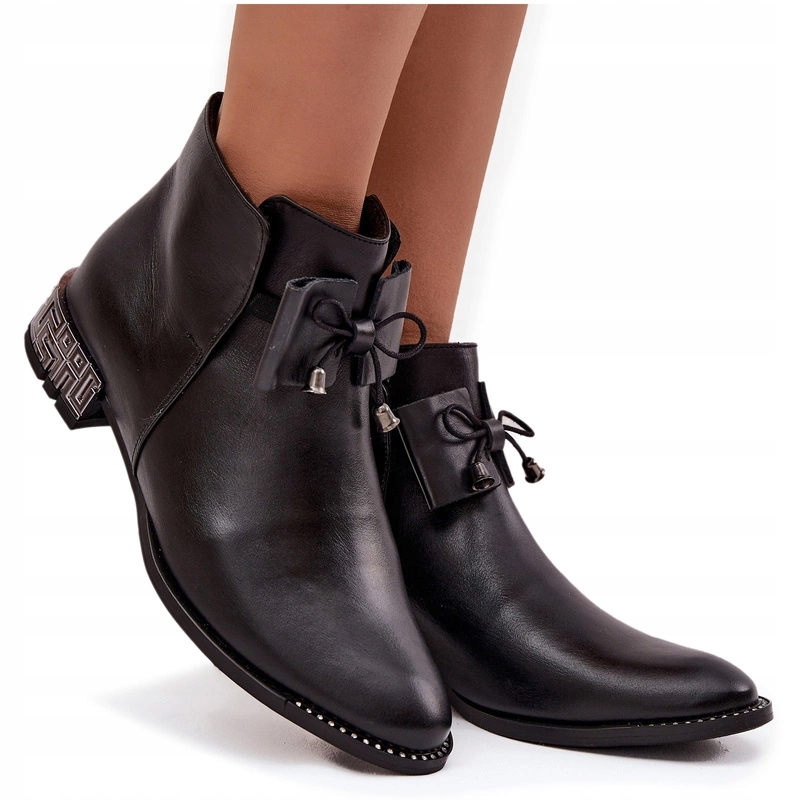 Dámské Kotníkové Boty Přírodní Kůže Nízký Podpatek Elegantní Zazoo 1396 Černé 39