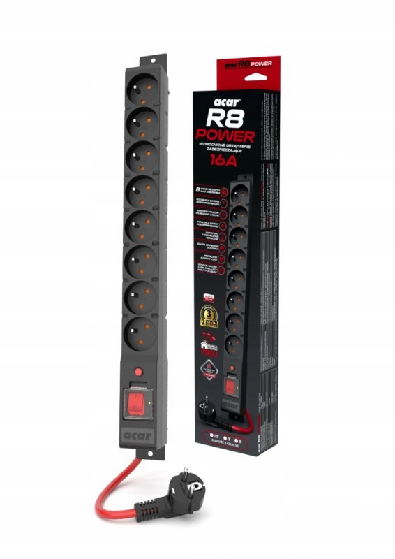Listwa zasilająca Acar R8 8 gniazd 1,5 m czarny