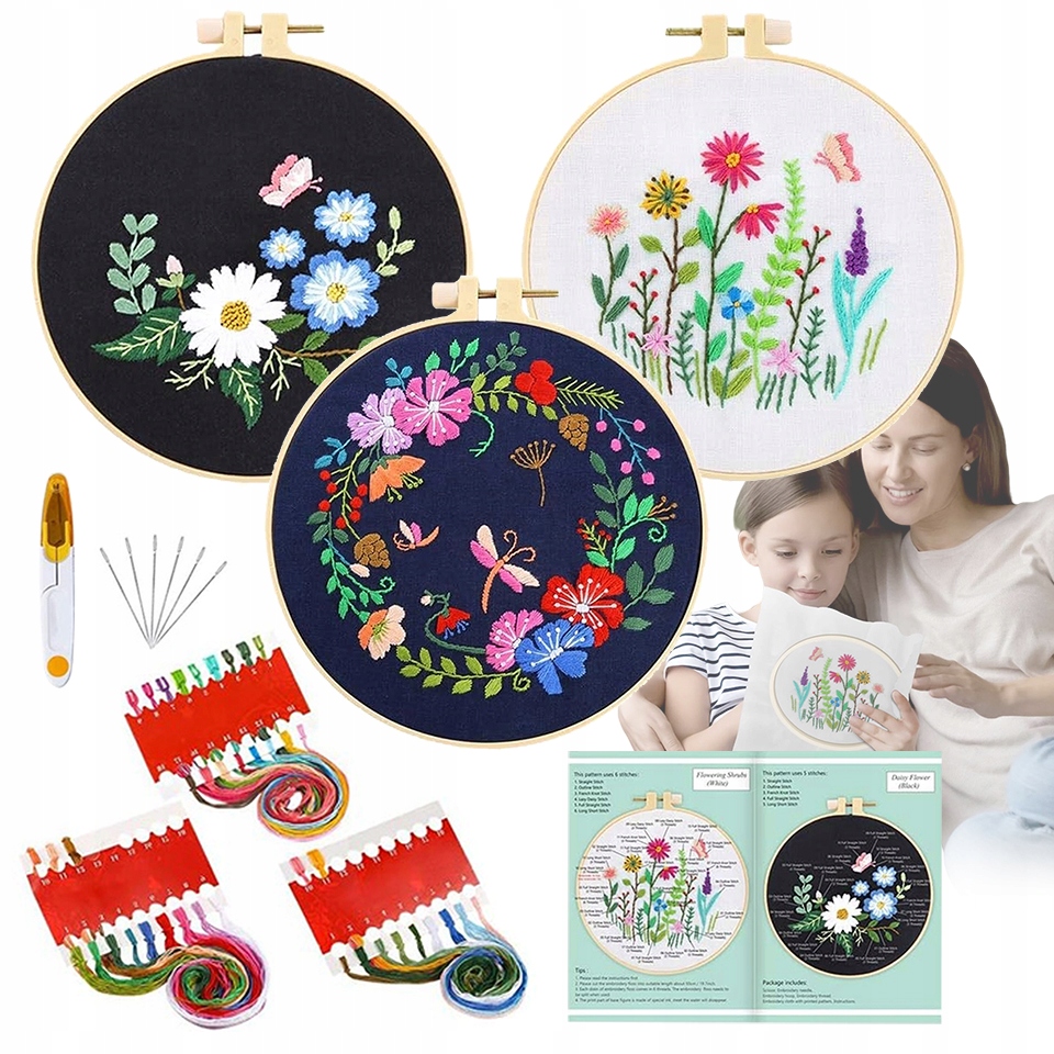 Vyšívací Sada Tamborek Mulina Diy Pro Děti Začátečníky 3 Ks