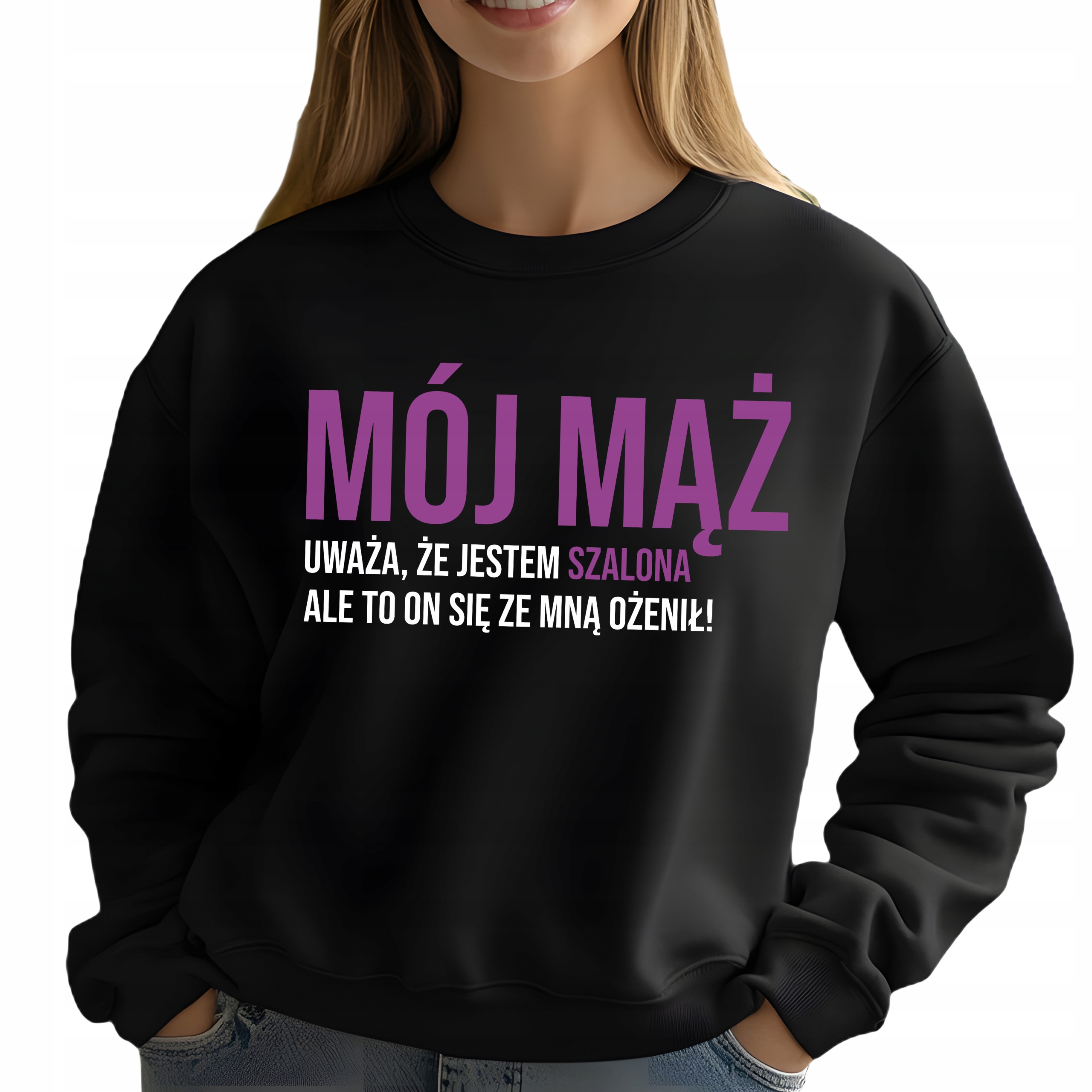 Mikina Černá Dresová Můj manžel si myslí, že jsem blázen Velikost L Vzory