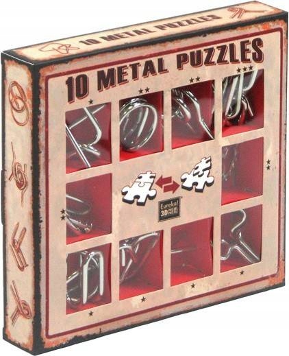 10 Łamigłówek Metalowych czerwony zestaw Metal Puzzles łamigłówki Metal Top