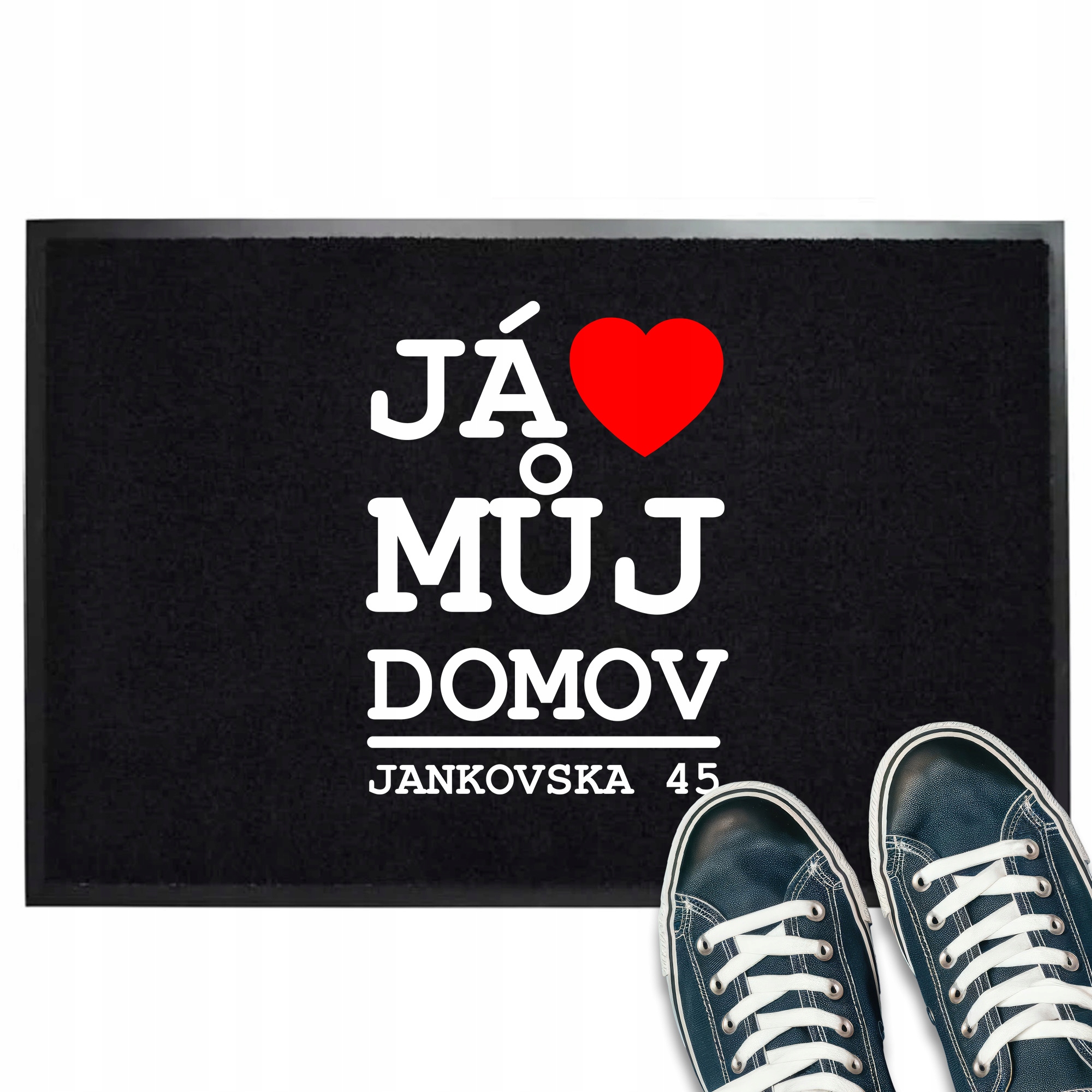 Wycieraczka Wejściowa Czarna Pod Drzwi Napis Twój Adres Napis Já Kocham Dom