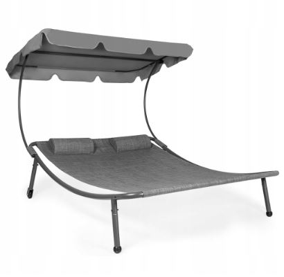Leżanka Leżak Ogrodowy Plażowy Z Daszkiem Łóżko Polowe Ogrodowe 2 Osobowe