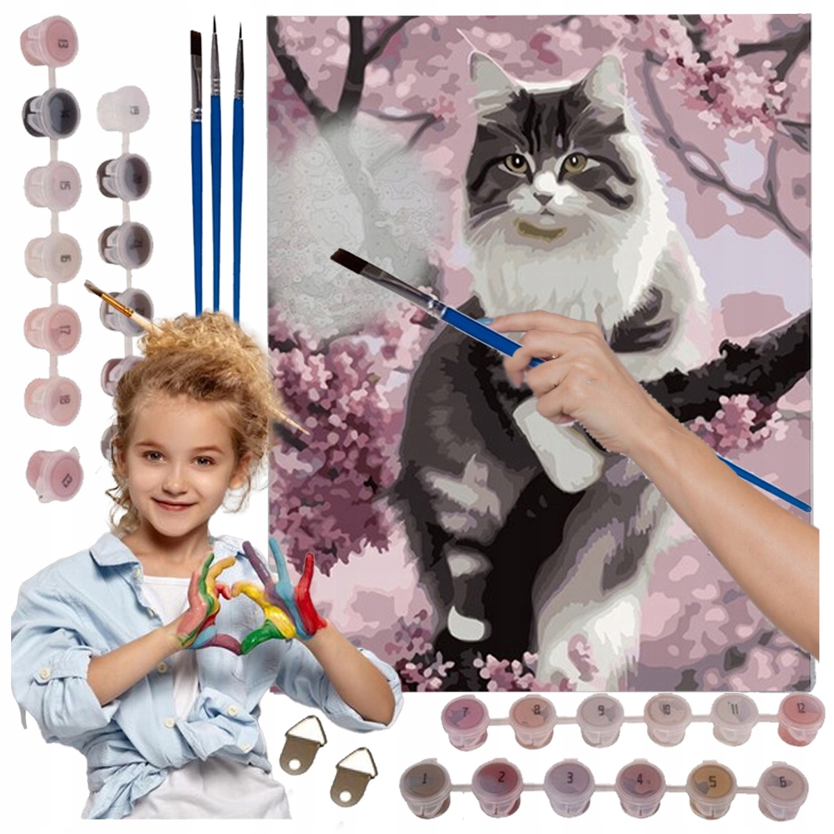 Obraz MALOWANIE PO NUMERACH ZE ZDJĘCIA RAMA DZIECI KOT NA PREZENT 40x50cm EAN (GTIN) 5905683247894