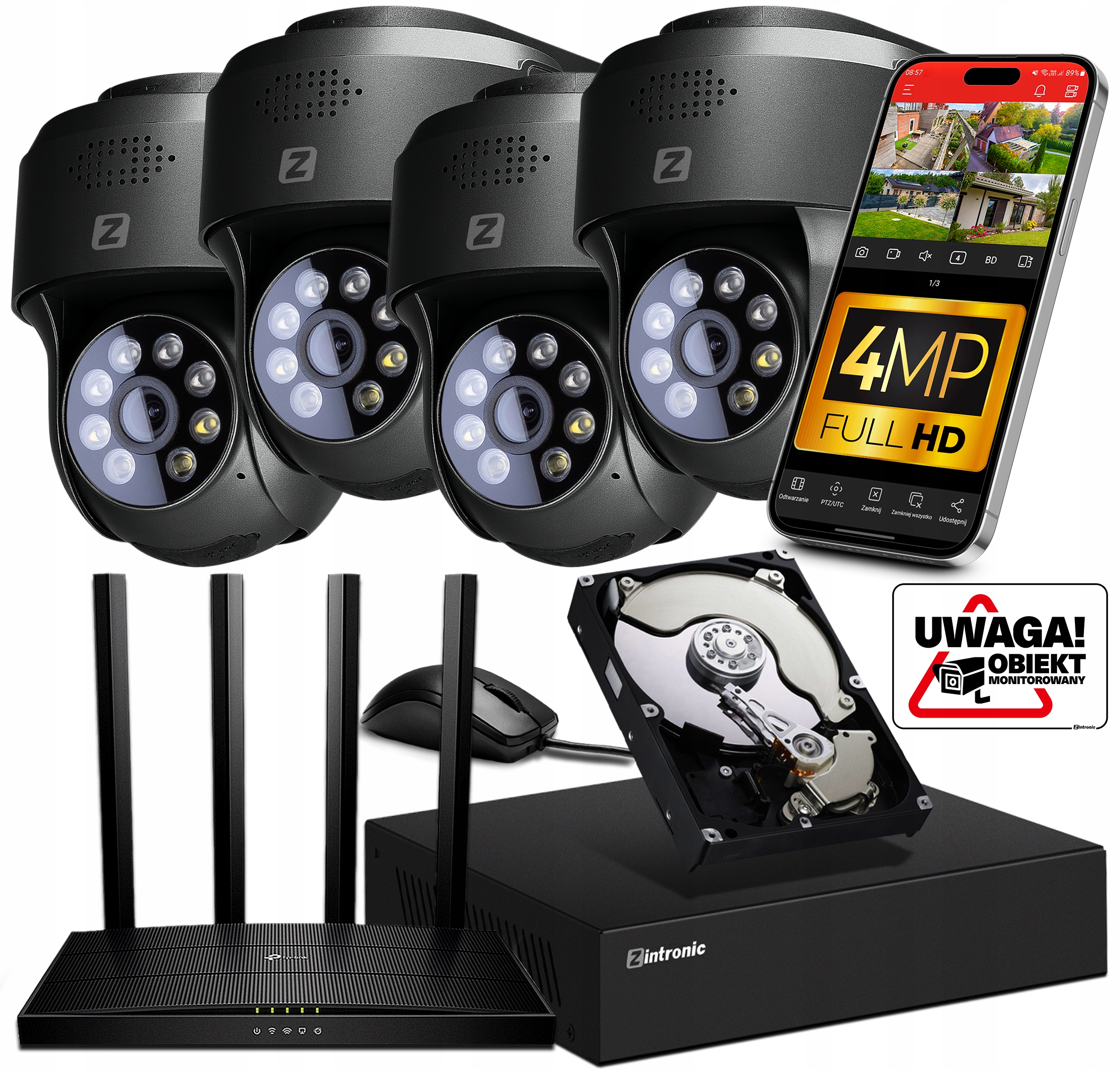 Sada kamer pro Ip WiFi Monitorování 4 Kamery P4 Dark WiFi 4MPx Šedá