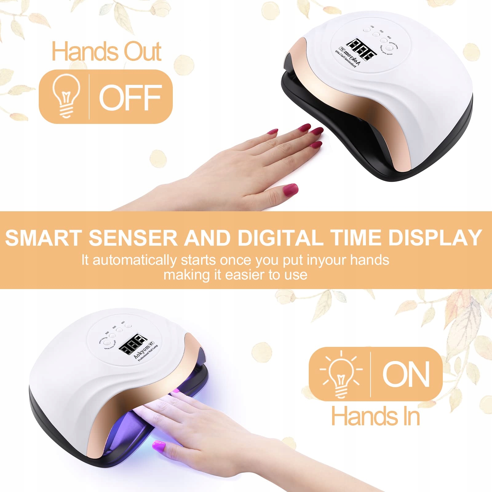 AOKYOM Lampa UV LED Do Paznokci Profesjonalna Suszarka Z Timerem LCD — miniatura 5
