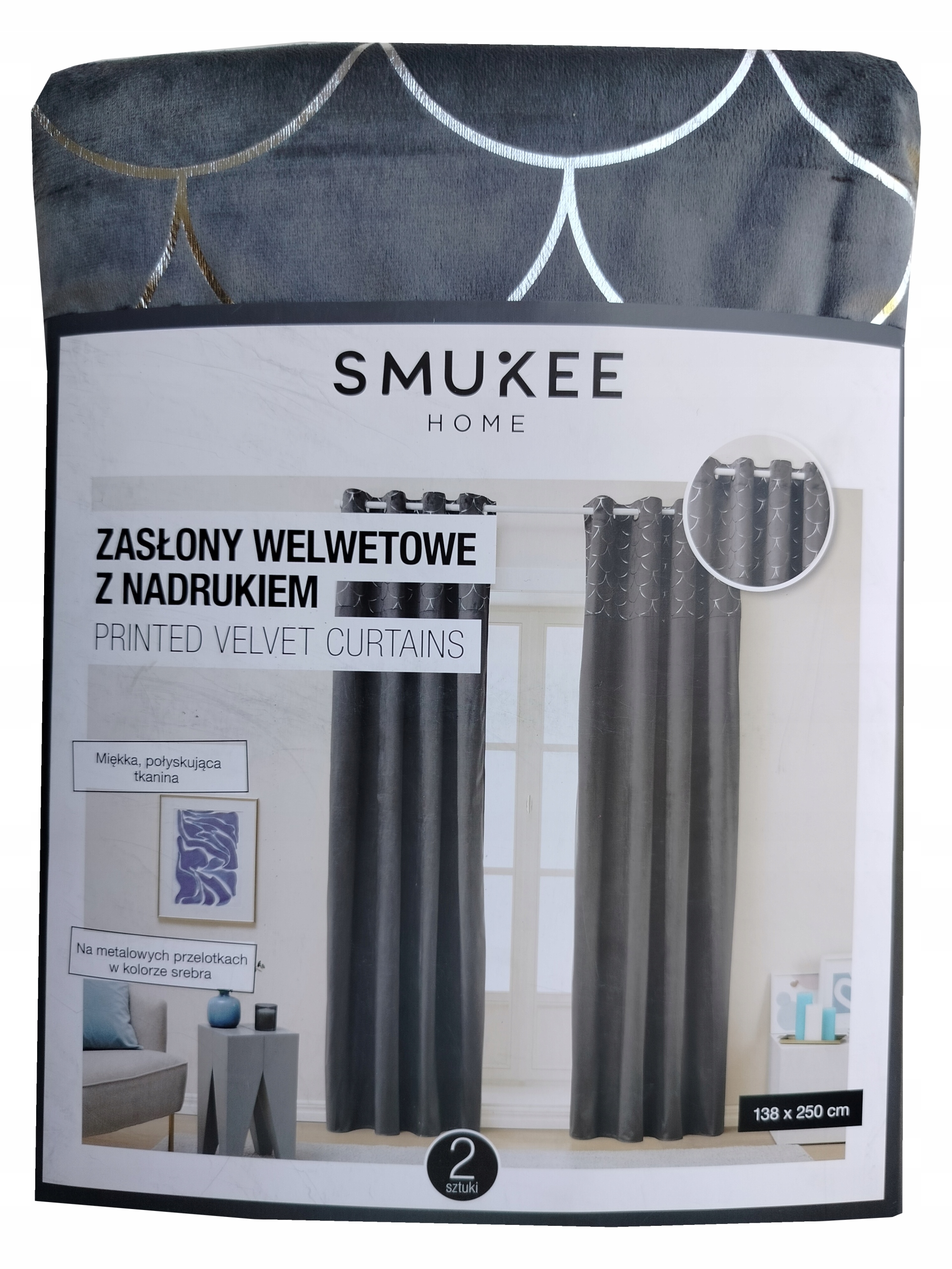 Velurové sametové záclony na pásku Smukee 140x250 s potiskem 589