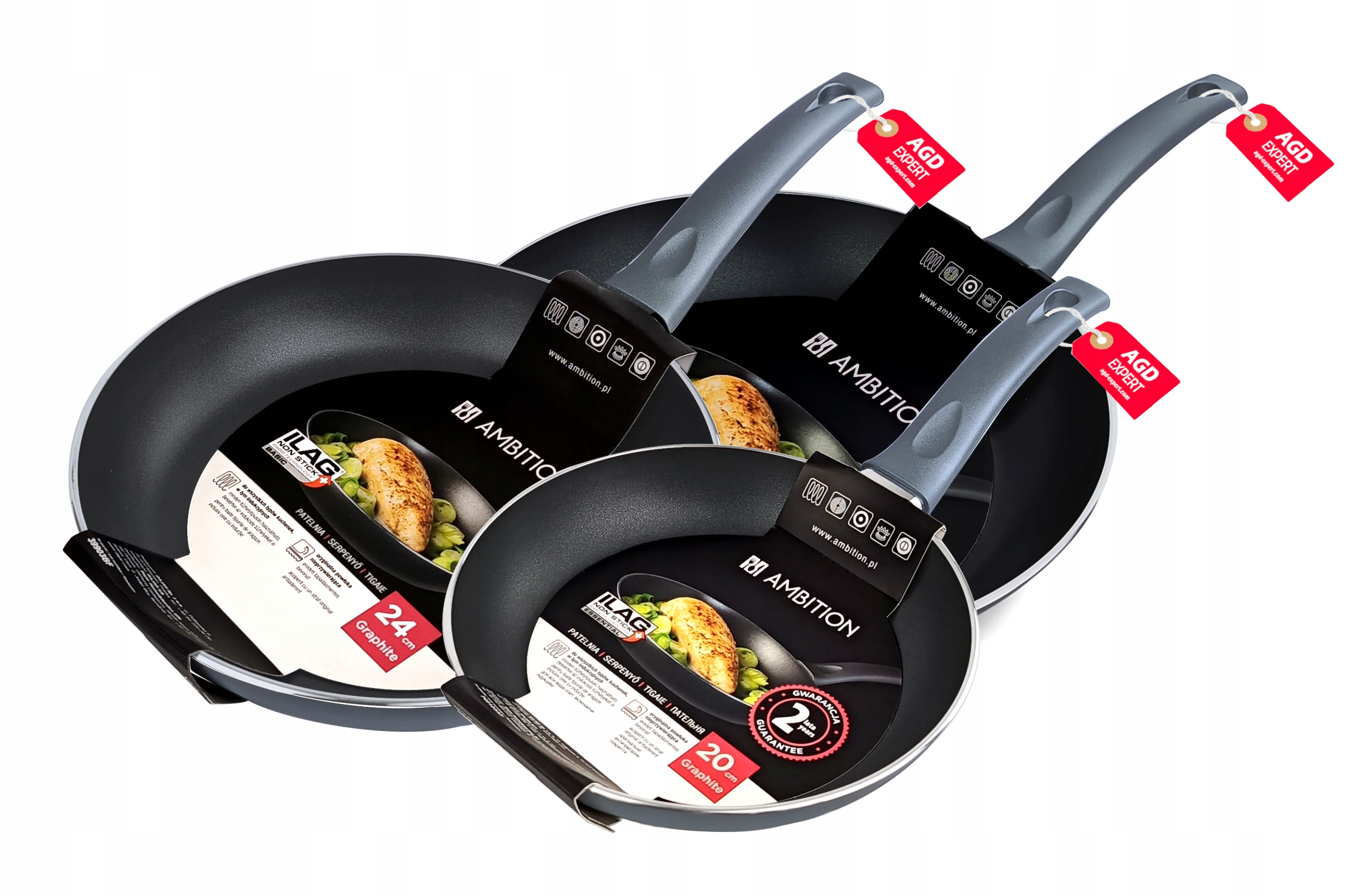 Zestaw Patelni Ambition Graphite 20 24 +28 CM Szwajcarska Powłoka Ilag