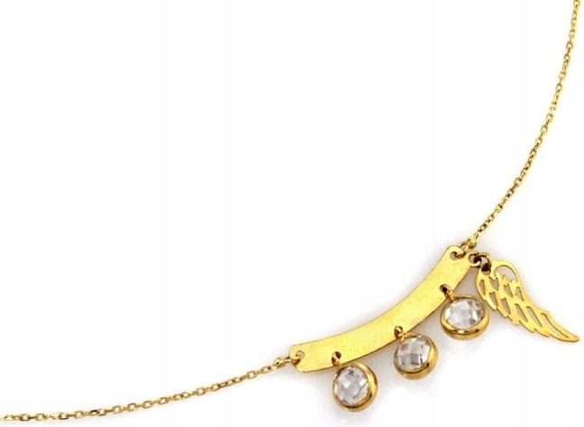 Zlatý náhrdelník 585 s zirkony a křídlem r42, módní vzor jako dárek 14k