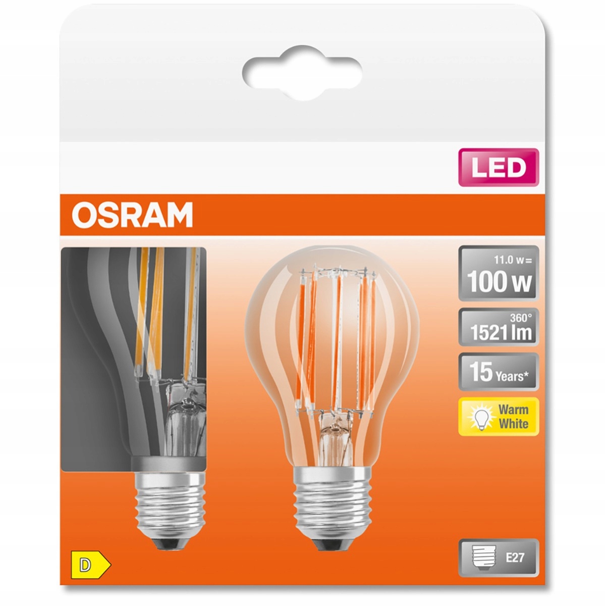 2x Żarówka LED E27 A60 11W 100W 1521lm 2700K OSRAM Marka Osram