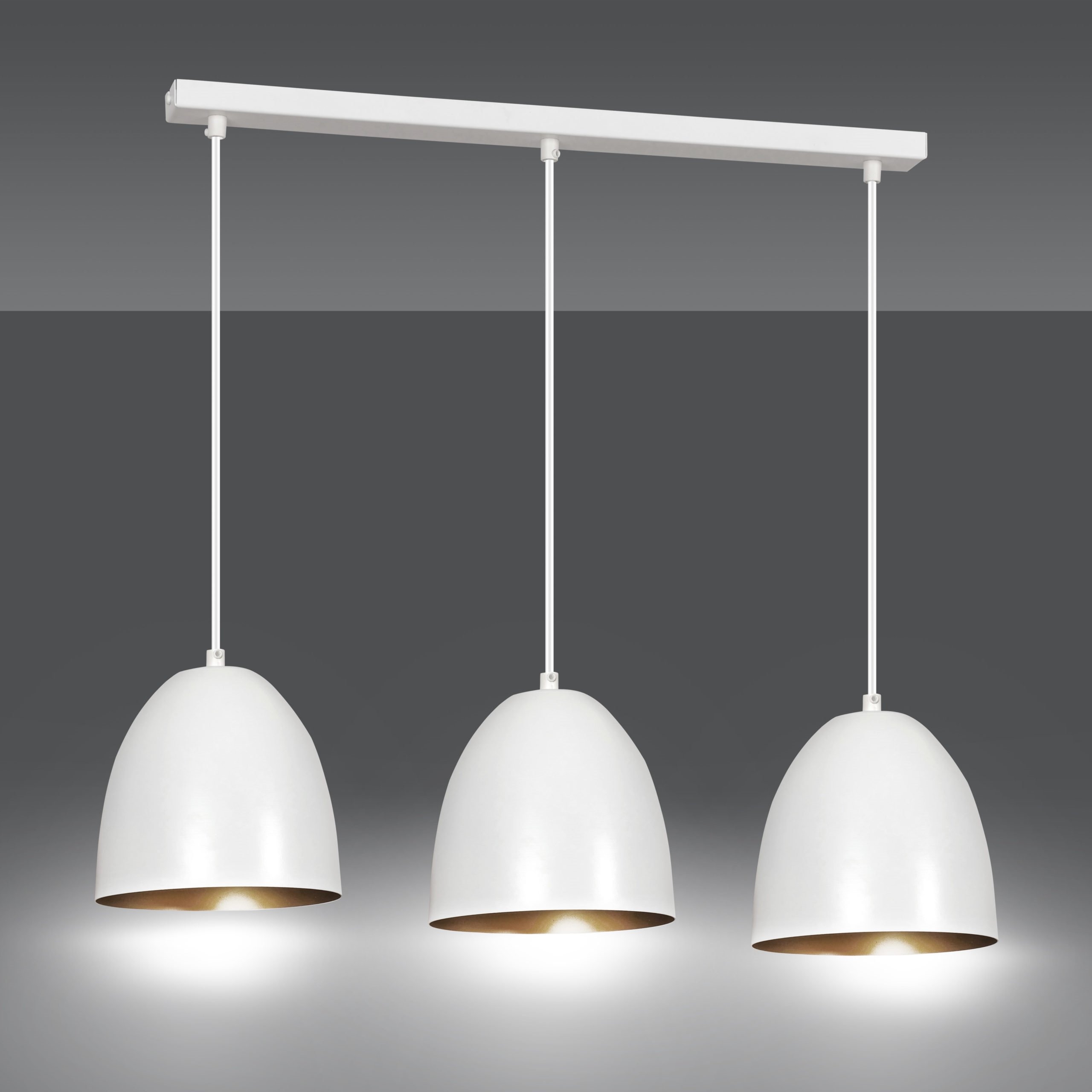 Bielo-zlatá trojitá lampa Lenox, do spálne a predsiene, závesná loft