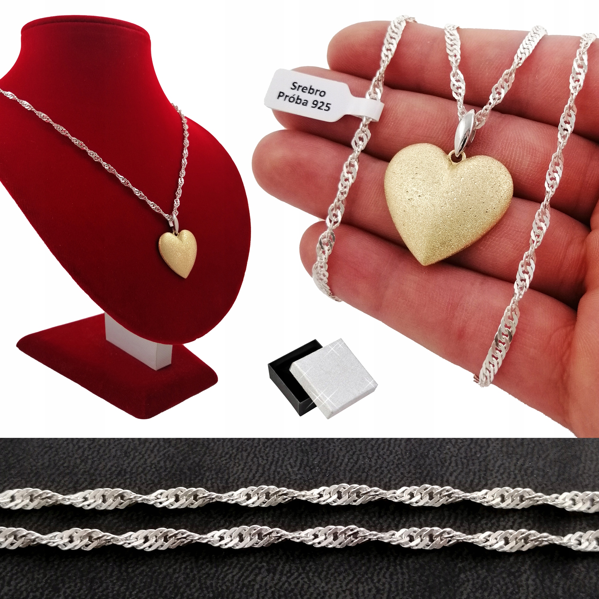 Stříbrný Řetízek Singapur Srdce 45 CM Dárek 925