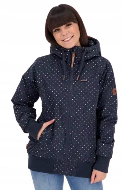 Alife And Kickin Tmavě Modrá Parka Bunda S Puntíky S Kapucí L Jqe