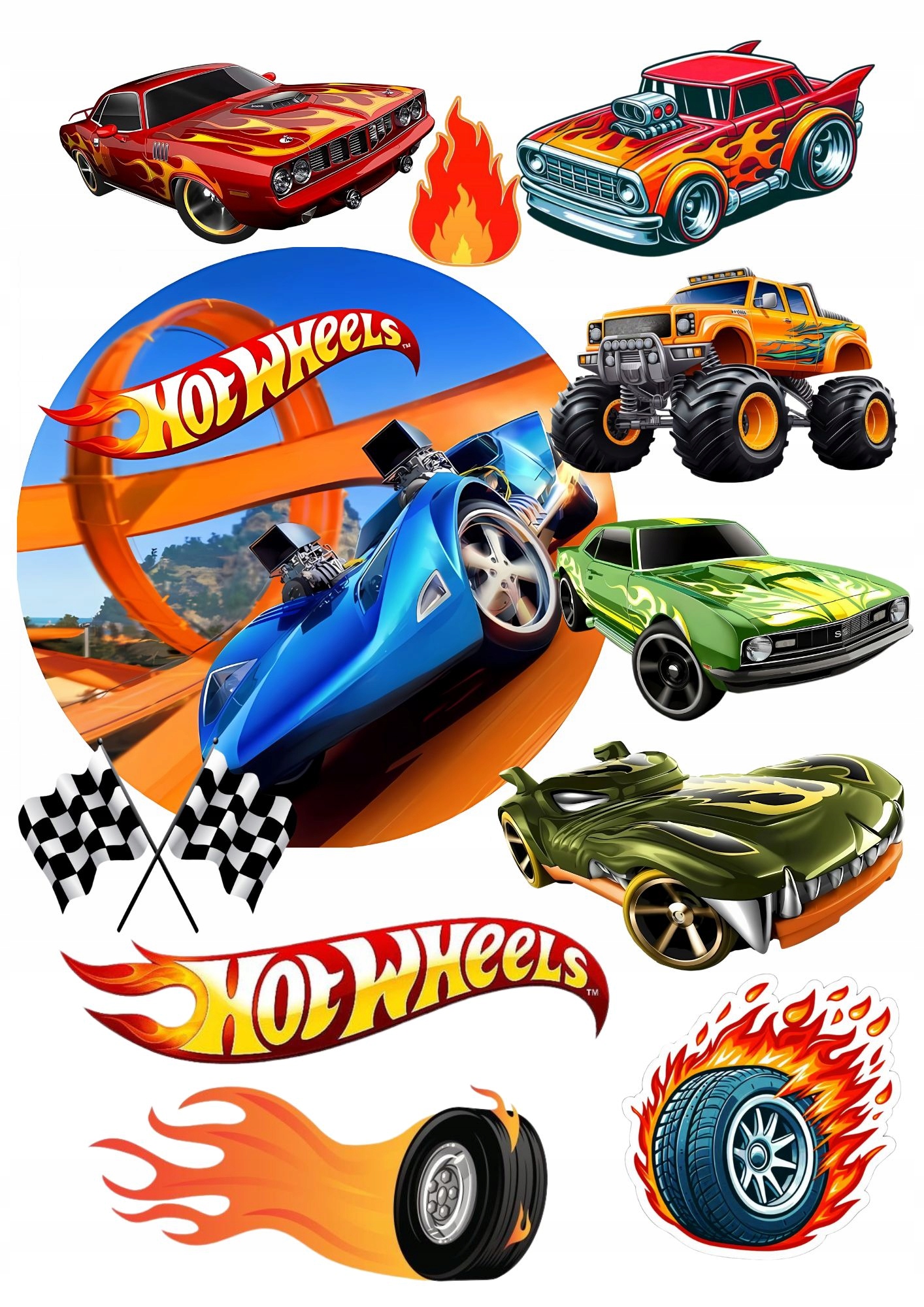 Zestaw Opłatek Na Tort Hot Wheels 11 Elementów Własny Tekst