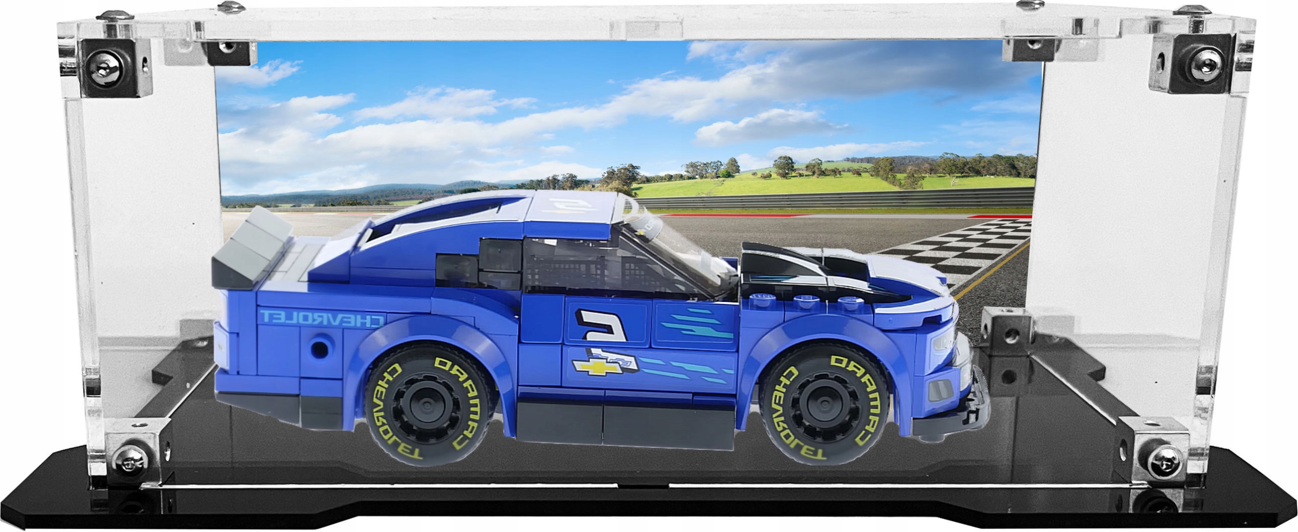 Vitrína s černou základnou a pozadím pro sadu Lego 75891 Chevrolet Camaro ZL1