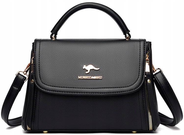 Torebka Czarna Damska Kuferek Pojemna Usztywniana Eko Skórka